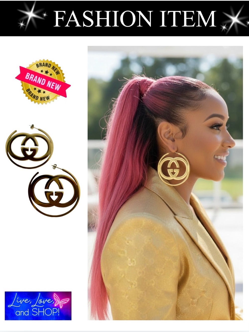 EARRINGS: Golden Detailing GG, NWOT